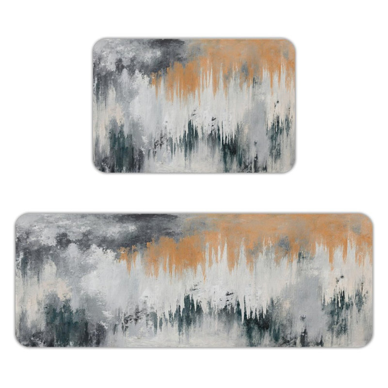 Orange & Gray Abstract, Kitchen Mats 2-Piece