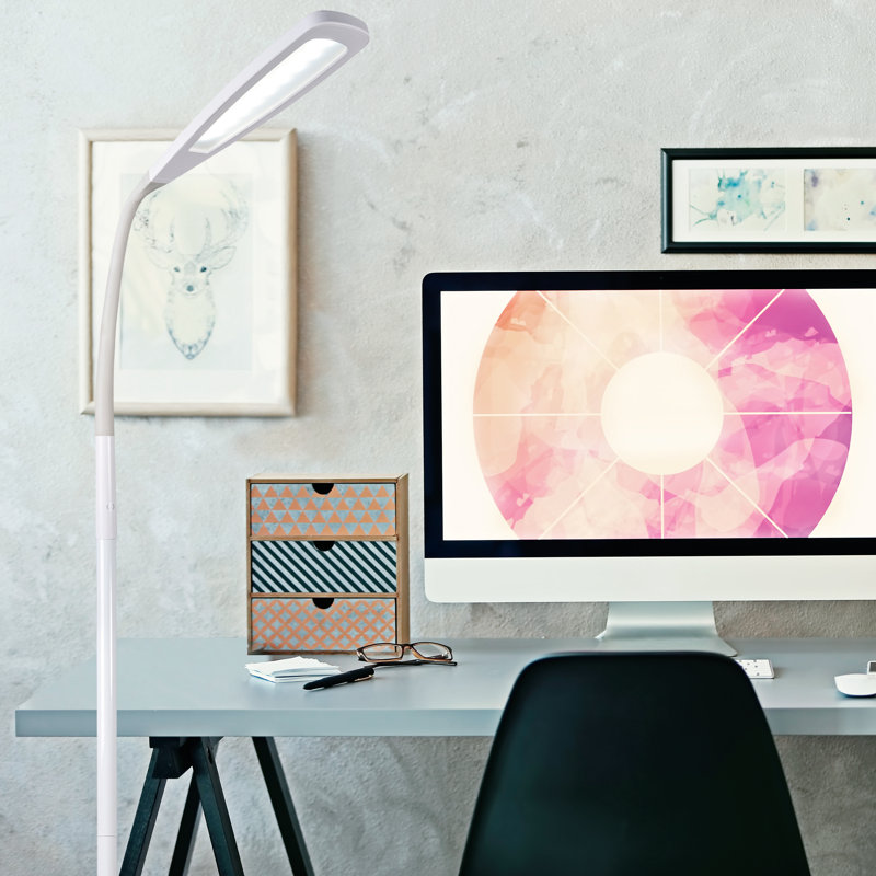 White Adjustable Gooseneck LED Floor Lamp with Touch Sensor