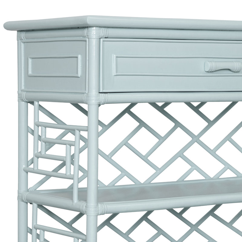 Chippendale End Table with Storage, Light Blue