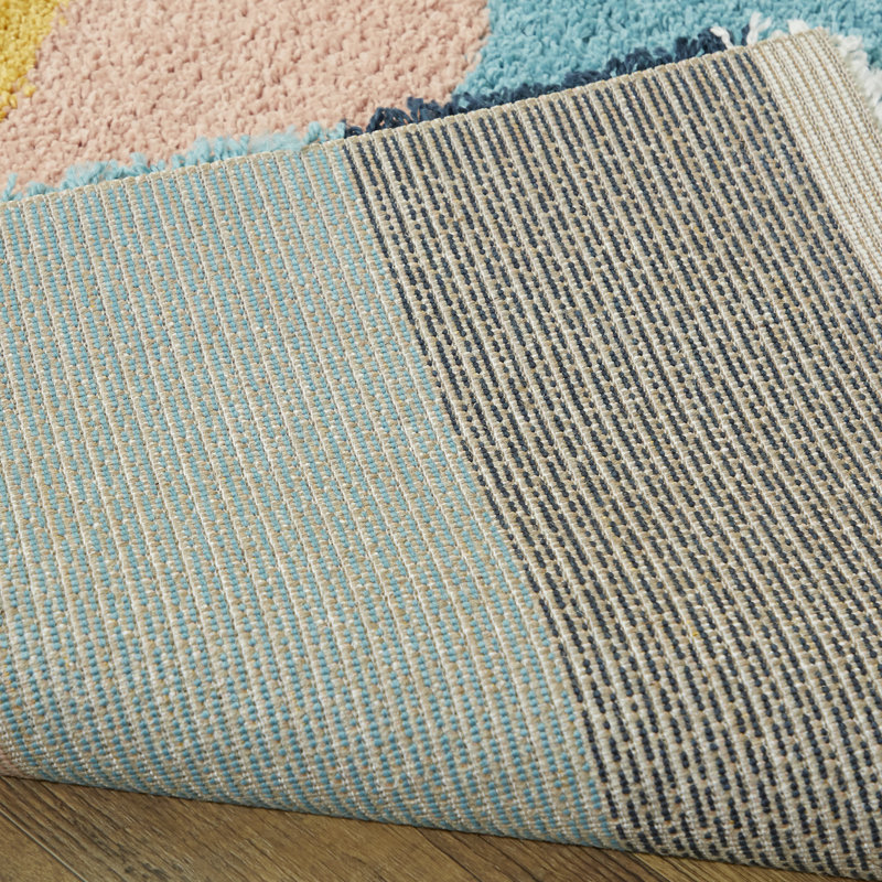 Olanda Rainbow Shag Area Rug, Runner 2'2" x 7', Cream Rainbow