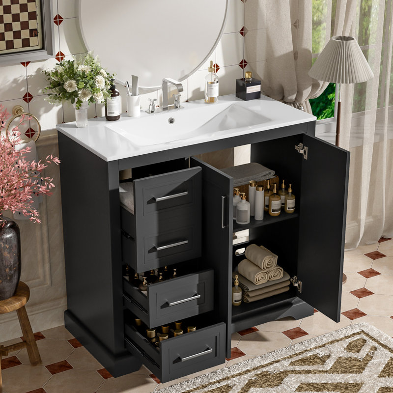36'' Single Bathroom Vanity With Top, Black