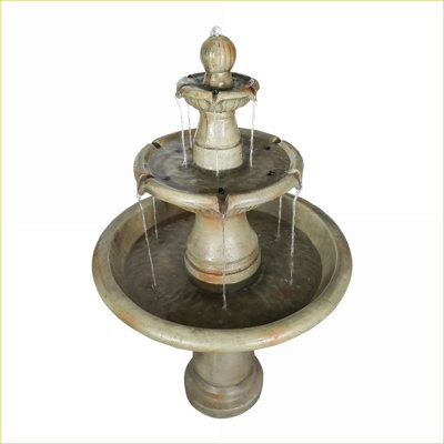 Fountains 51.5" Tall 3-Tier Modern Slate Gray Outdoor Fountain for Garden Patio | Concrete / Cement | Tiered Waterfall