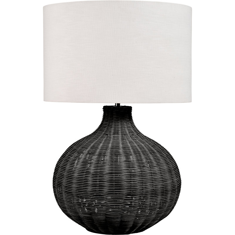 Saoirse Wicker/Rattan Table Lamp, Black Base/Beige Shade