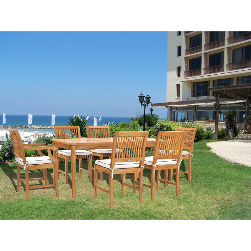 6 - Person Teak Wood Patio Dining Set with Rectangular Table , Cushions Included