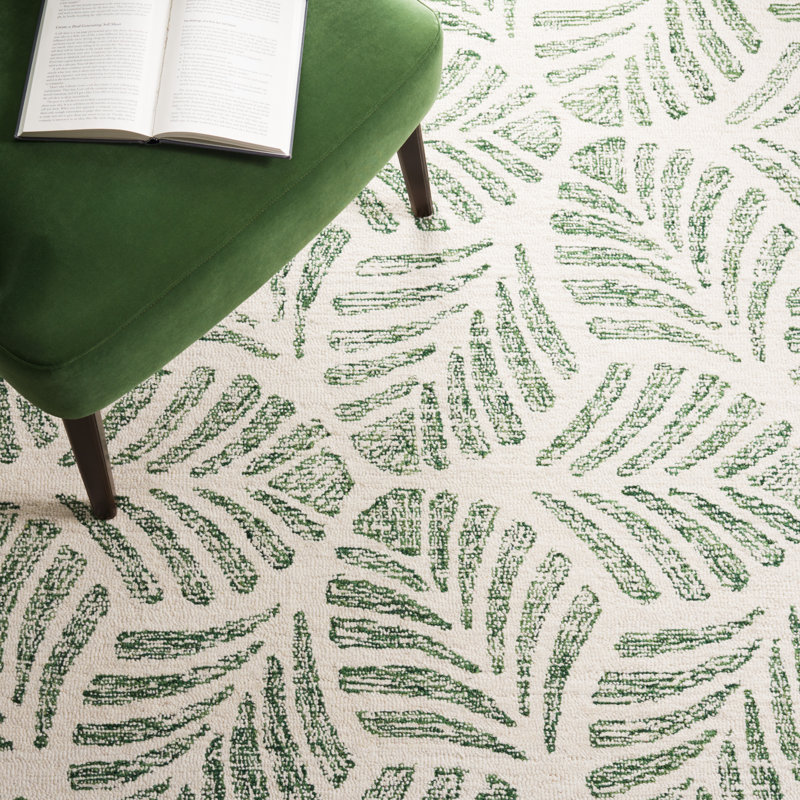 Tapis ivoire / vert en laine touffeté à la main Rachell Avalyn, Rond 5 pi