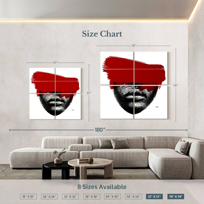 Leisha noir blanc rouge, H 57 po x l 57 po