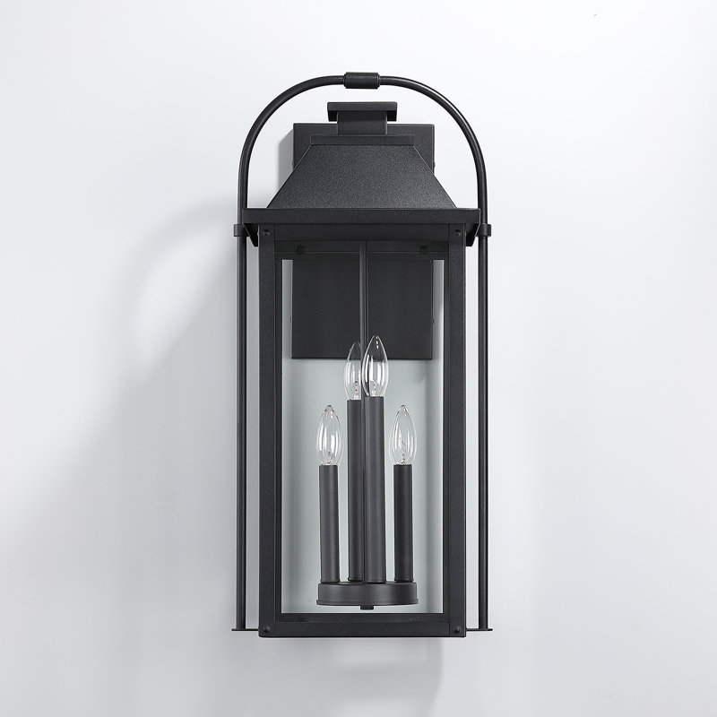 Grande applique murale d'extérieur noire 27 lumières H 27 ", H 27 po - 4 douilles, Noir mat