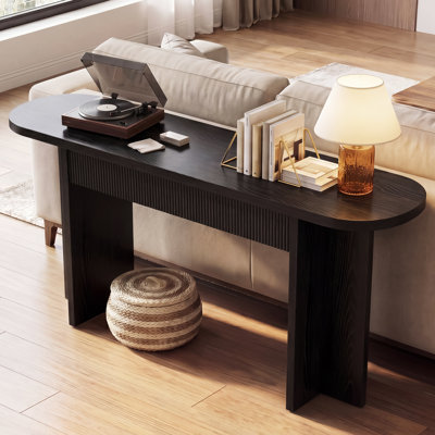  Console cannelée de 63 po avec 2 tiroirs de rangement, canapé d'entrée en bois pour canapé derrière le canapé