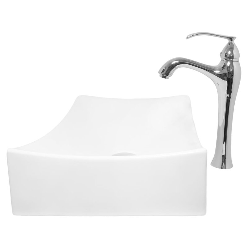 Novatto 13.75'' Porcelain Square Bathroom Sink with Faucet,  Chorme