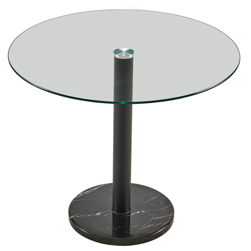 Table basse ronde avec plateau en verre et châssis en marbre noir, table de salle à manger ronde 4, table de salle à manger facile à assembler et à nettoyer