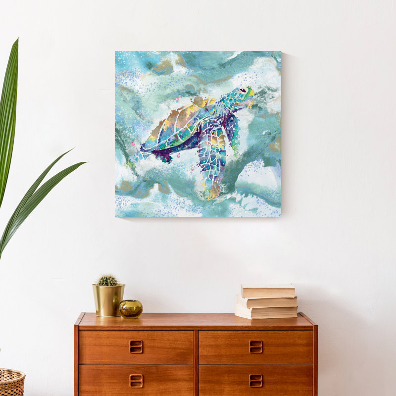 Watercolor Colorful Wave Turtle - peinture sur toile tendue