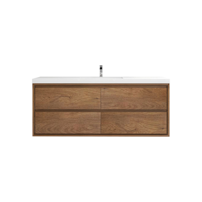 Azden 60" Wall-Mounted Single Bathroom Vanity Set, Teak Oak