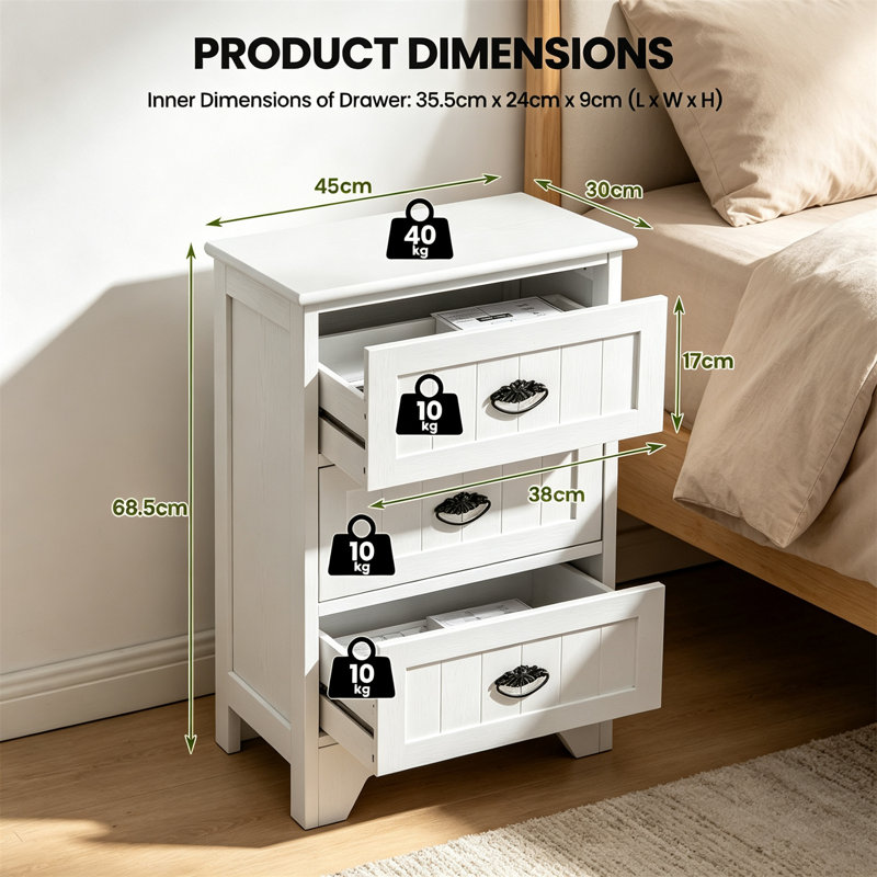 30 cm W Bedside Table