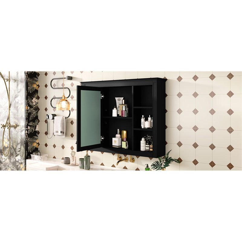 Armoire de salle de bain murale 35 po x 27,5 po, style moderne, grand rangement, armoire de rangement noire avec miroir, charnière de porte 35 po x 27,5 po,