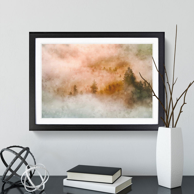 Misty Forest - Picture Frame Painting Print, Black Framed, 24cm H x 33cm W x 2cm D