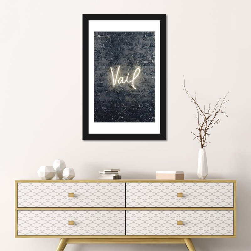 Vail Neon - reproduction d'art murale - papier d'art encadré, 24" x 16", Framed Paper, Black