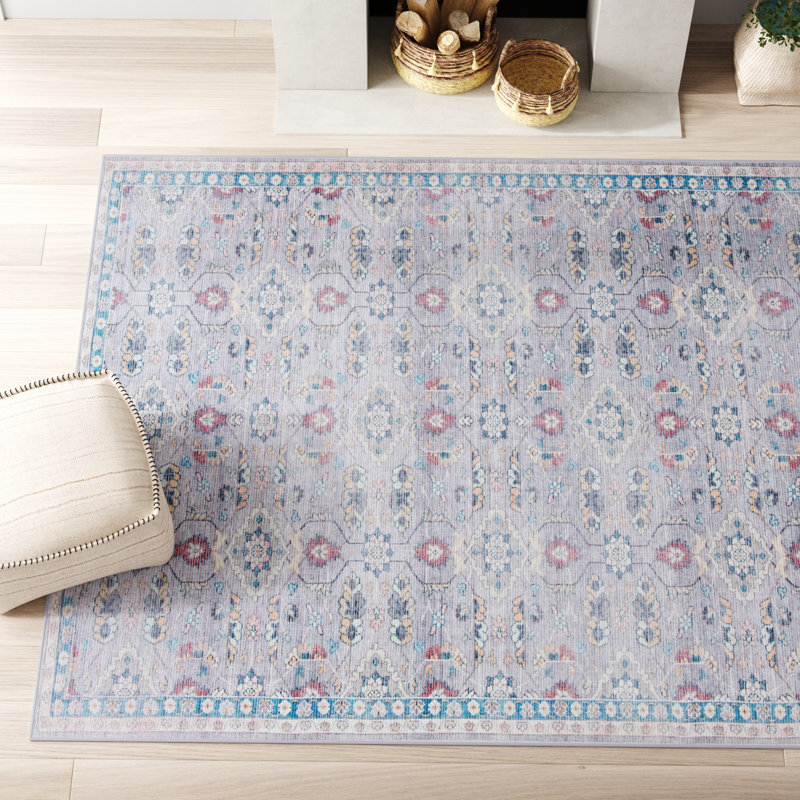 Charney Oriental Gray/Beige/Blue Area Rug, Rectangle 4' x 6'