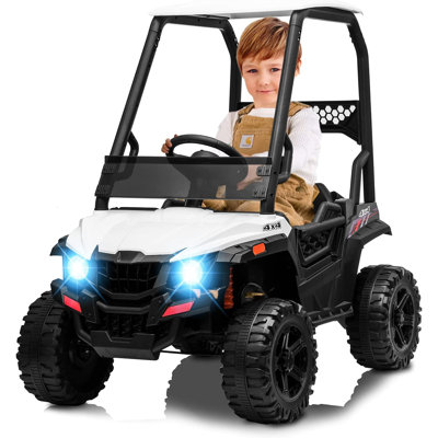 12V Kids Dump Truck Ride On w/Sun Shade, Electric Car w/Remote, LED Lights, Shock Absorption, 3 Speeds, MP3/USB