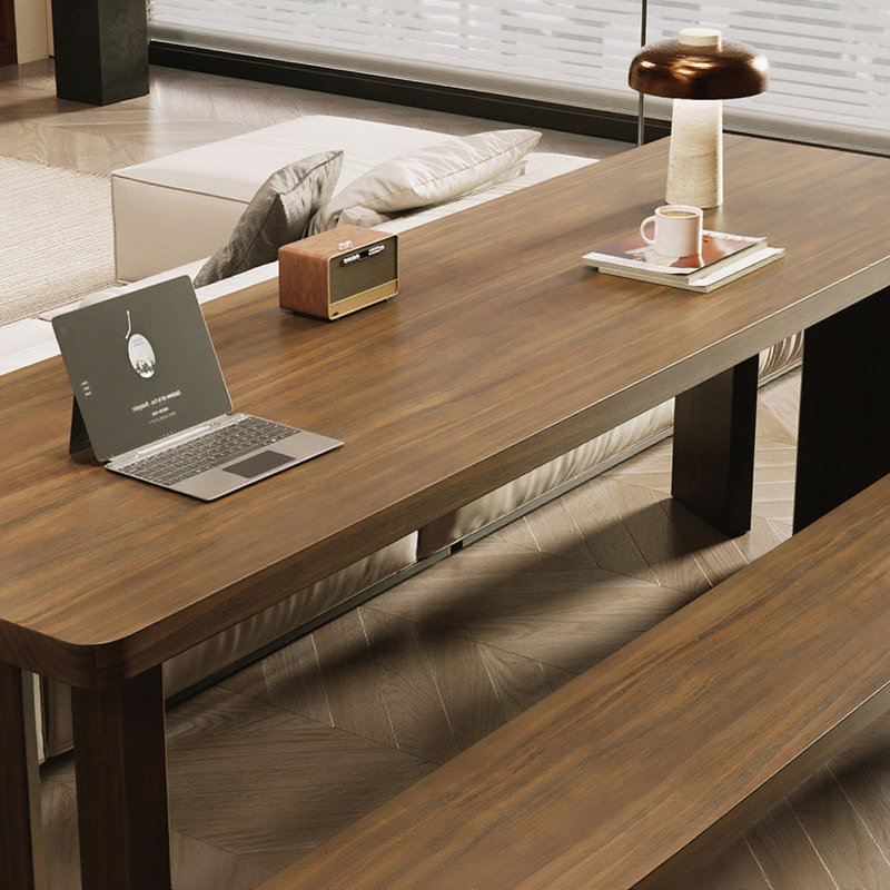 Bureau d'écriture rectangulaire en bois massif brun noisette, H 29,53 po x l 86,61 po x P 27,56 po