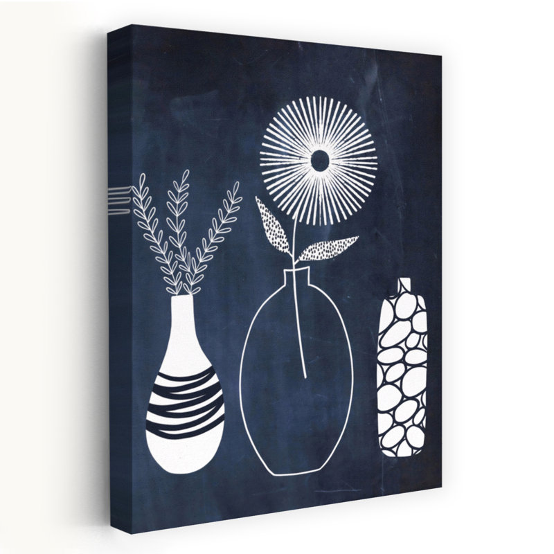 Vase bleu et blanc 2 abstrait contemporain, art mural élégant, 24" H x 16" W