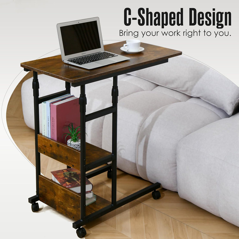 Adjustable Height Bedside Table With Lockable Wheels, 3-Tier Rolling Desk For Bed, Couch, Or Chair, Durable All-Metal Frame, Multi-Functional Design For Work, Dining, Or Snacking