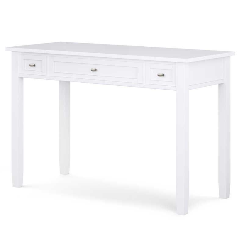 Bureau d'écriture en bois massif avec plateau à clavier rabattable et 2 tiroirs Warm Shaker, Blanc