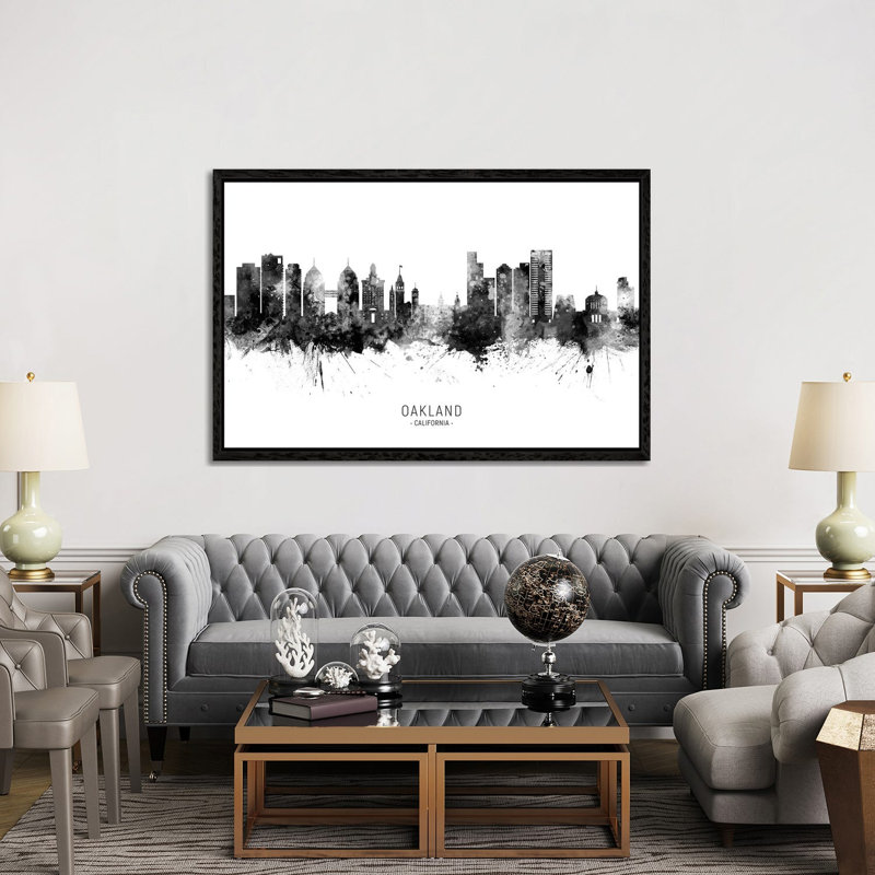 Oakland California Skyline Name by Michael Tompsett - Print on Canvas, Black Floater Framed, 101.6cm H x 152.4cm W x 3.81cm D