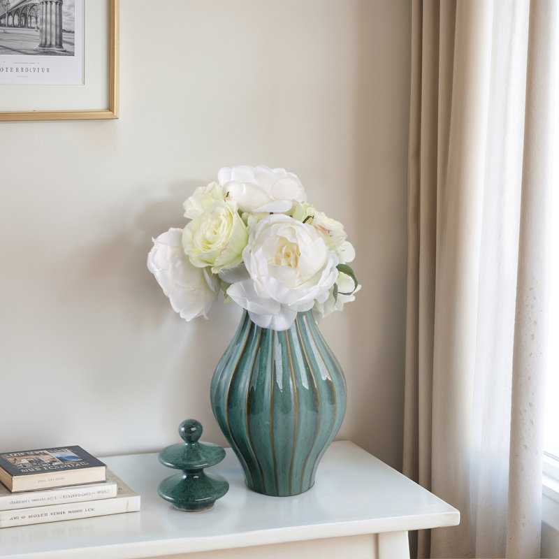 Modern Fluted Tall Ceramic Lidded Jar for Home Decor Display - Artistic Jar for Transitional Table Styling for Living Room - Blue