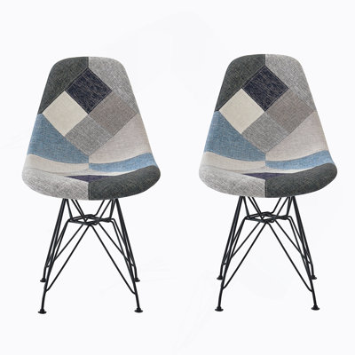 Patchwork Accent Chair Bohemian Style Fabric‎ Chair With Chromed Legs Geometric Pattern Chair, 18"D X 21"W X 32"H, Set Of 2