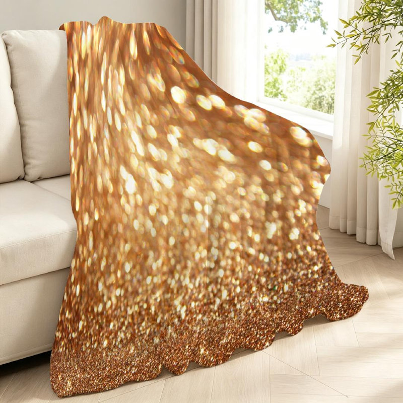 Jeté en molleton brun ultra doux en flanelle, impression d'un seul côté Bling Grunge doré, Jeté 40 po x 50 po