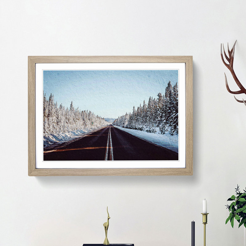 Road Through a Forest in Canada - Picture Frame Painting Print, 48cm H x 65cm W x 2cm D, Oak Framed