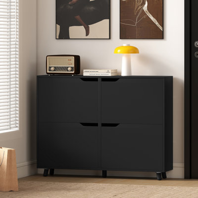 Armoire à chaussures, armoire de rangement à chaussures avec 4 tiroirs rabattables, noir
