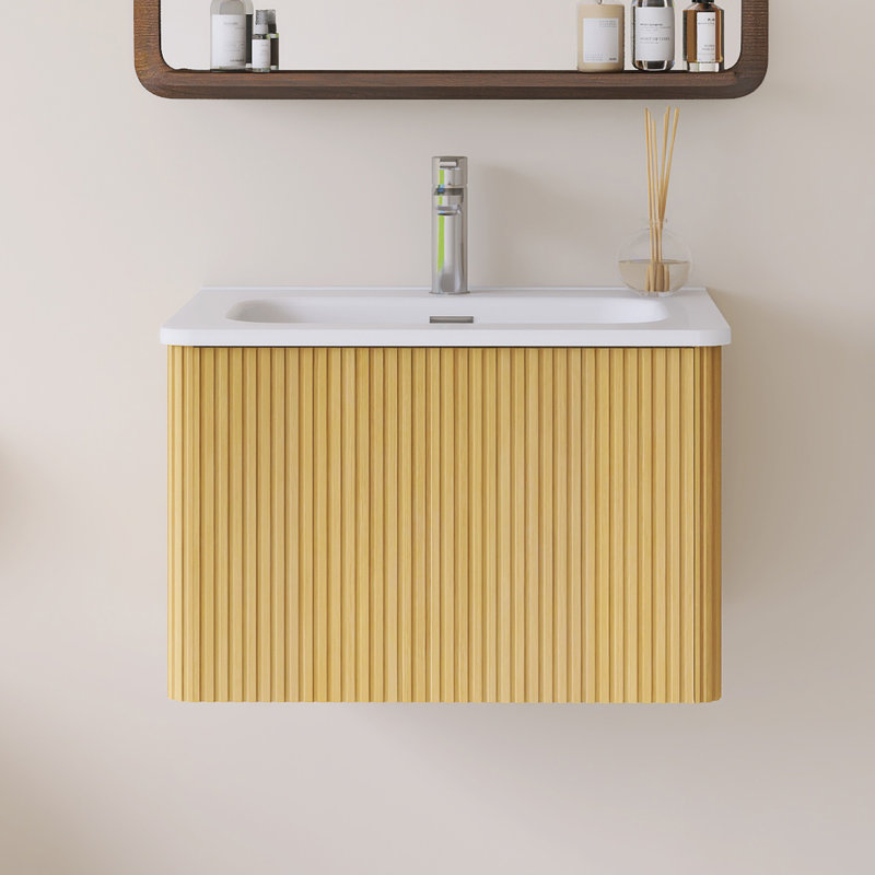Meuble-lavabo simple mural 24 po avec comptoir intégré en céramique blanche, Jaune, 24"
