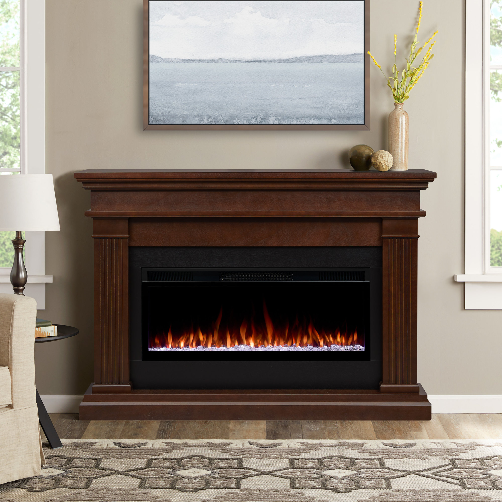 Beau 59" Landscape Electric Fireplace by Real Flame, Smart, Dark Walnut