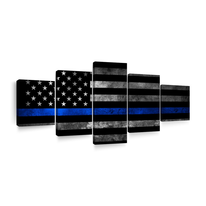 Drapeau de la police - impression sur toile tendue 5 pièces, H 30 po x l 68 po x P 1,25 po