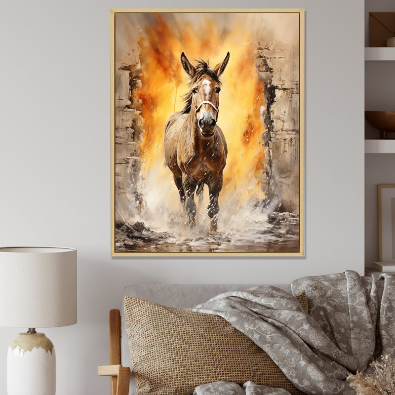 «Expressionist Donkey Pasture Dance I - Donkey», art mural, 40" H x 30" W, Gold Picture Framed