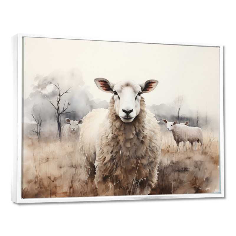 Sheep Silent Symphony - Sheep, art encadré, H 12 po x l 20 po x P 1 po, Cadre flottant blanc