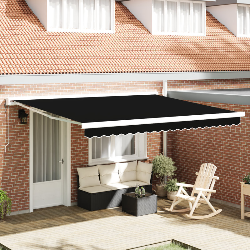 17 Stories Polyester Cover Retractable Patio Awning, Black, 382 cm W x 295 cm D