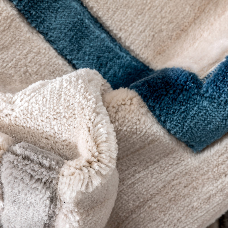 Tapis géométrique bleu / ivoire / gris Clarys, Rectangle 9 pi 3 po x 12 pi 6 po