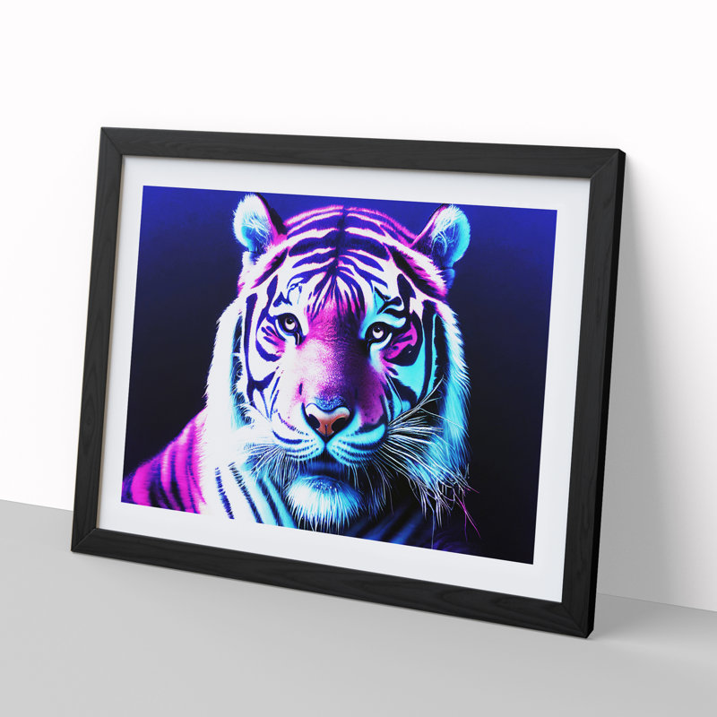 Neon Tiger - Single Picture Frame Print, Black, 46cm H x 64cm W