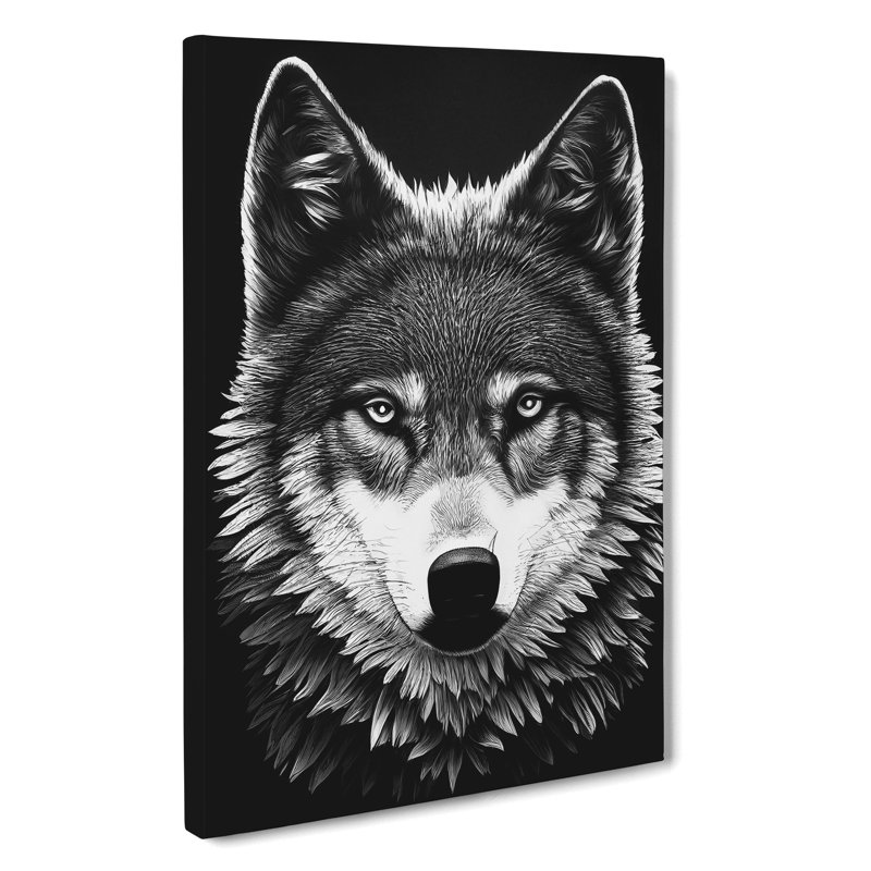 Monochrome Wolf No.5 - Wrapped Canvas Print, 60cm H x 40cm W x 3cm D, Wrapped Canvas