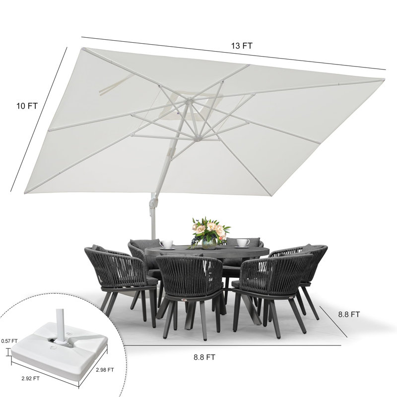 Grand parasol rectangulaire rectangulaire en porte-à-faux économique avec base blanche 10 pi x 13 pi Pole, Blanc