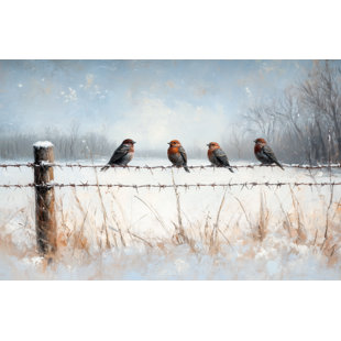 Four Birds on a Fence during Winter