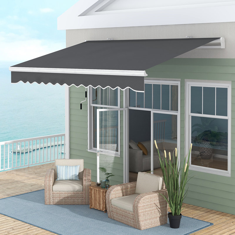 Outsunny 155.5'' W x 59.75'' D Polyester Cover Retractable Patio Awning, Dark Gray