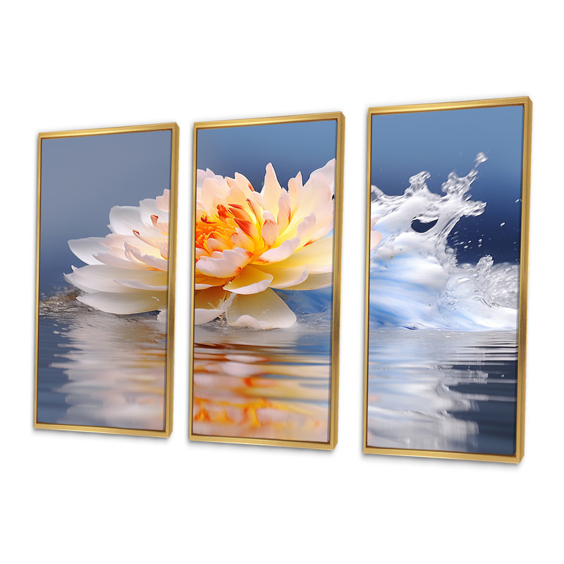 Rusnak - Ensemble de décoration murale Lotus, Cadre flottant doré, H 28 po x l 36 po x P 1 po