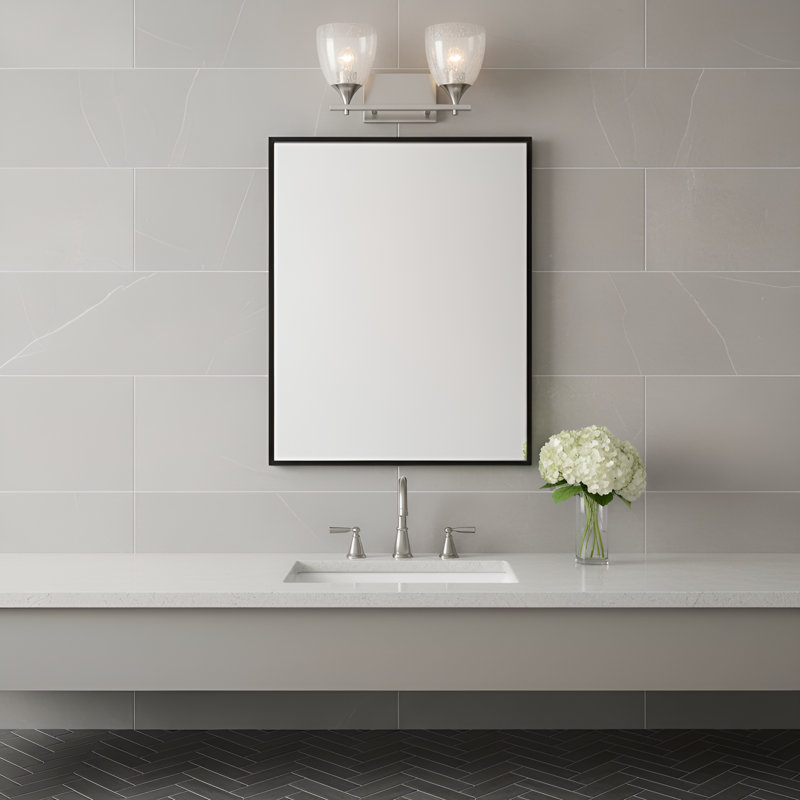 Luminaire mural pour salle de bain 2 lumières Toffino au fini nickel brossé avec abat-jour en verre transparent craquelé