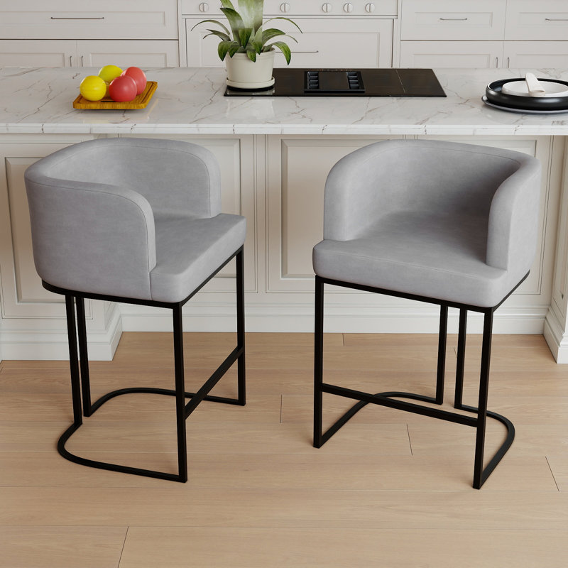 Modern Bar Stools, 26 inch Velvet Counter Height Bar Stools With Comfy Backrest And Arms, Gold Metal Frames For Counter, Kitchen Island, Pub