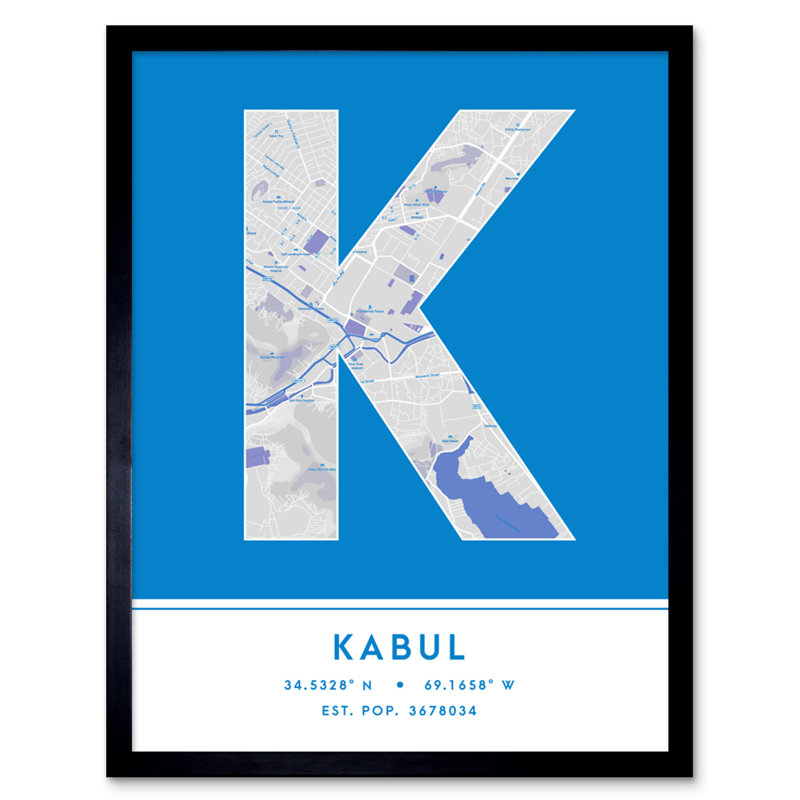 Kabul City Map Kabul Blue - Single Picture Frame Typography