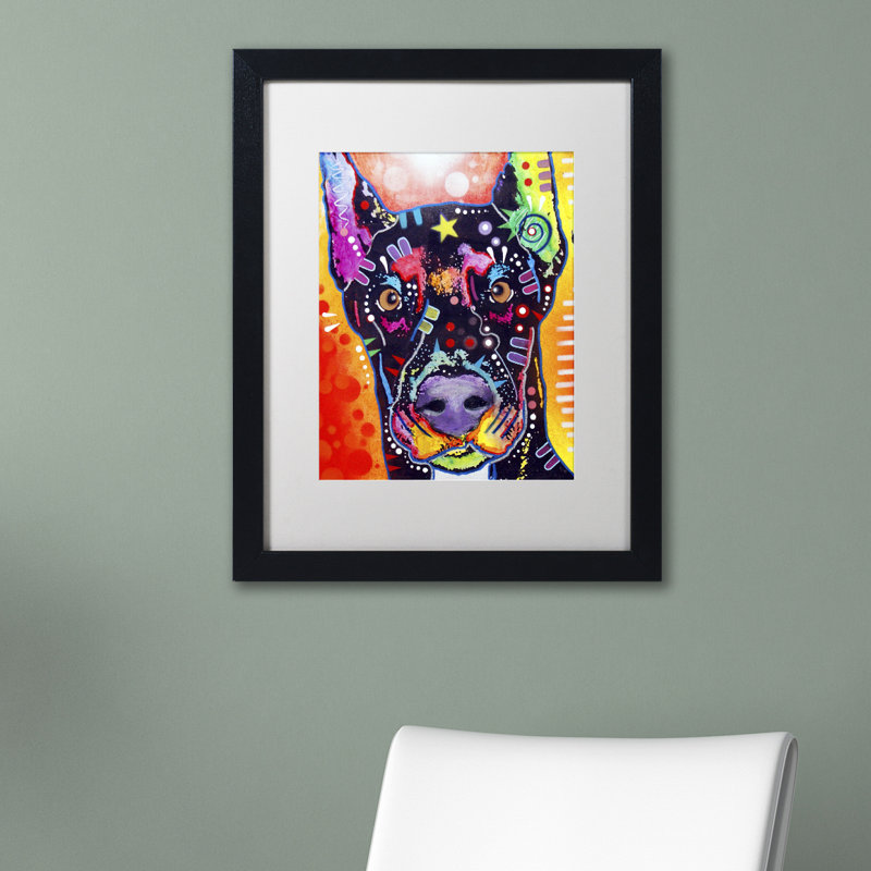 « doberman », impression, Blanc, H 20 po x l 16 po x P 0,5 po, Cadre noir