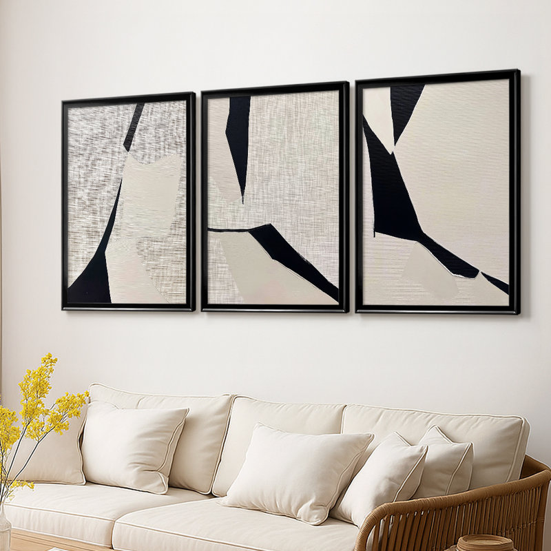 ABSTRACT Series DCXLI - Toile tendue avec châssis sur mesure - 3 pièces, Noir, H 21 po x l 30 po